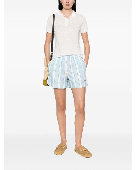 Base London White Linen And Cotton Blend Polo Shirt