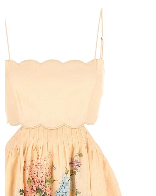 knee length dresses for ladies Zimmermann Halliday Scallop Midi Dress in Cream Watercolour Floral Siz