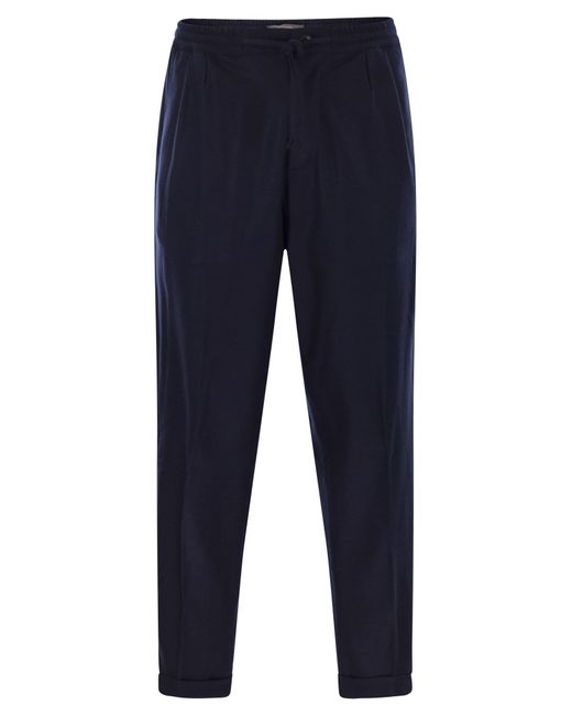 Fedeli Blue Harvard Soft Cashmere Flannel Trousers for men