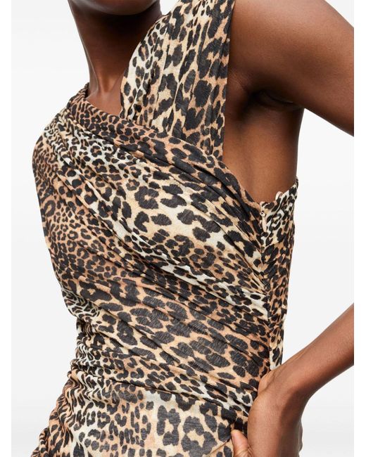 Ganni Natural Leopard Print Midi Dress for men