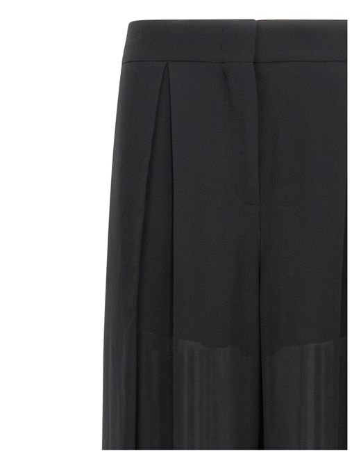 Alberta Ferretti Black High-Waisted Silk Georgette Palazzo Pants With Asy