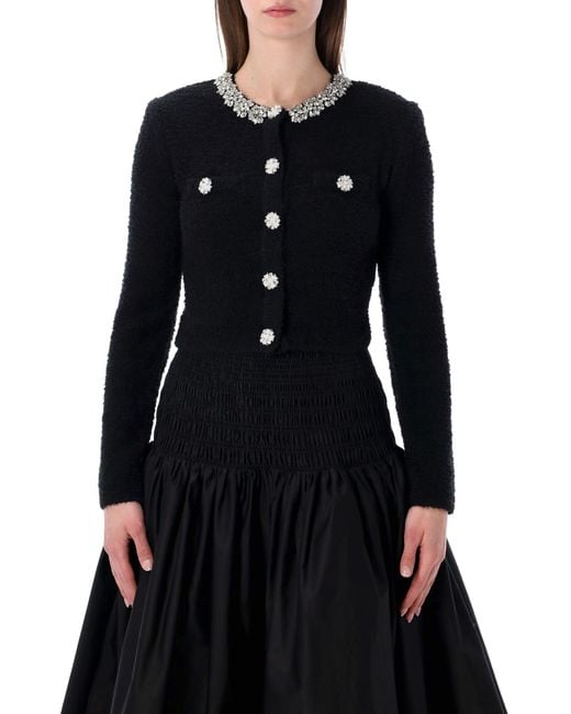 Self-Portrait Black Crystal Trim Cardigan