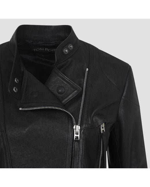 Tom Ford Black Lamb Leather Biker Jacket With Zipped Cuffs
