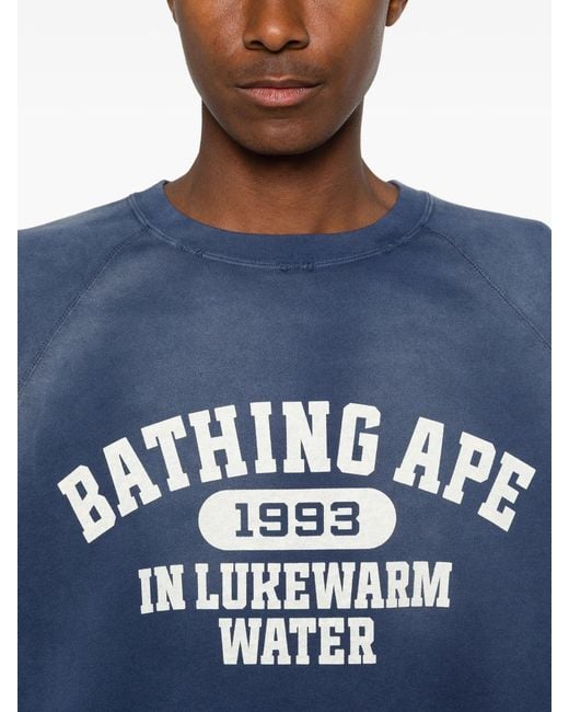 A Bathing Ape Blue Destroy Washed Effect Relaxed Fit Crewneck Sweatshirt M