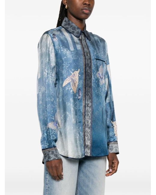 Pierre Louis Mascia Blue Printed Silk Shirt