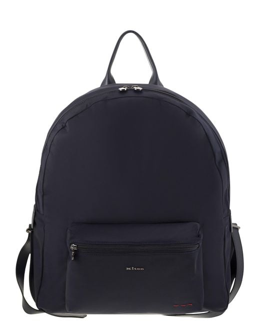 Kiton Blue Technical Fabric Backpack With Logo for men