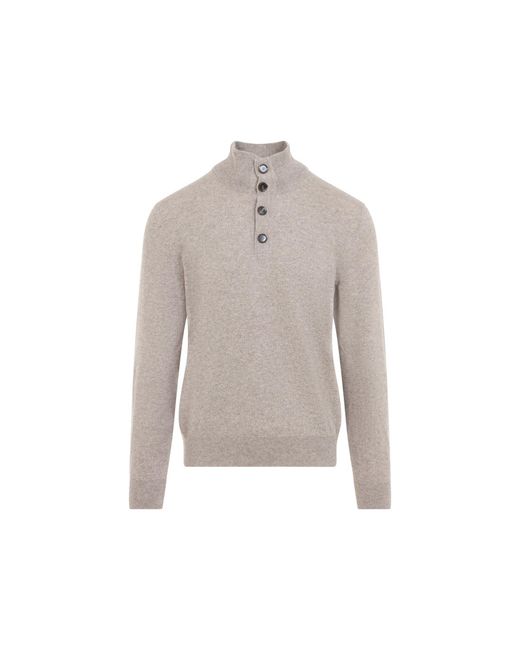 Brioni Gray Cashmere Half Button-Up Pullover For