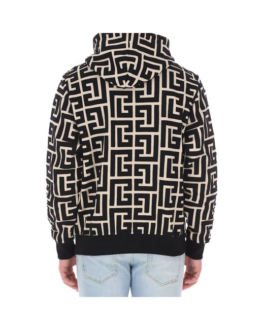 Balmain Black Monogram-print Hoodie for men