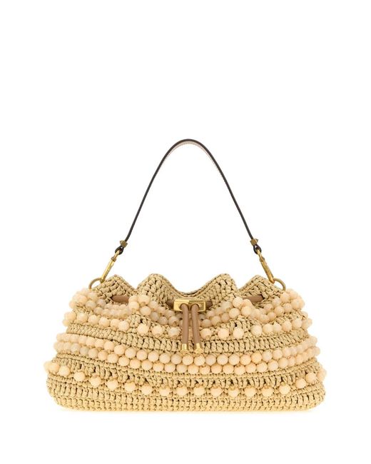 Jimmy Choo Metallic Raffia Medium Cinch Handbag
