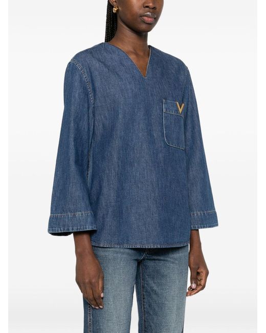 Valentino Blue Denim Shirt With Logo