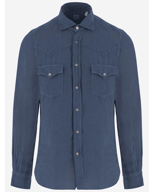 Finamore 1925 Blue Linen Shirt for men