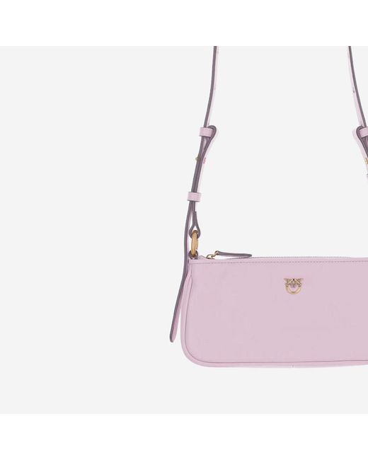 Pinko Pink Mini Half Moon Baguette Leather Bag With Logo