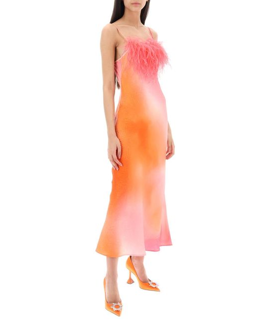 Art Dealer Pink Kunsthändler 'Ella' Maxi Slip -Kleid in Jacquard Satin mit Federn