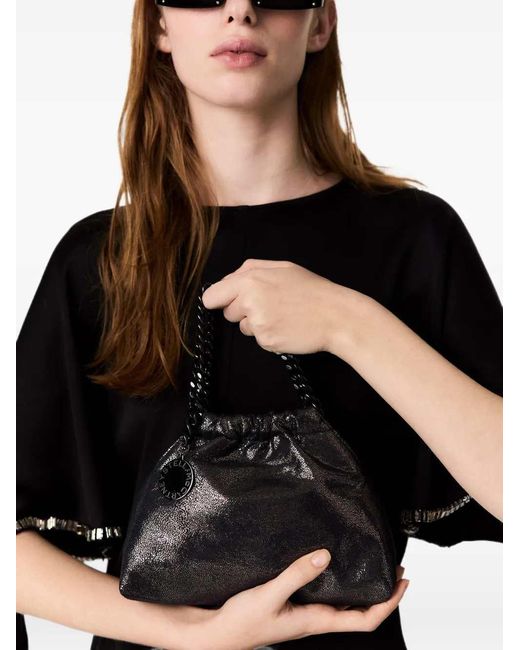 Stella McCartney Black Falabella Mini Tote Bag With Crackle Effect