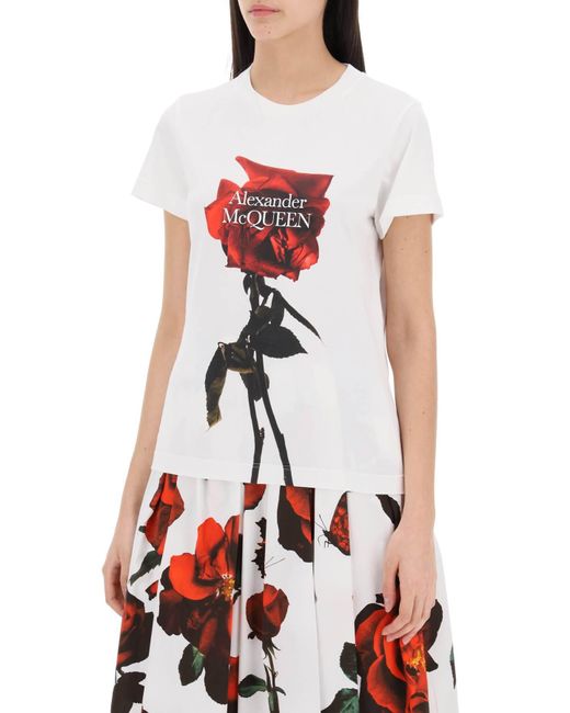Alexander McQueen White Shadow Rose T -Shirt