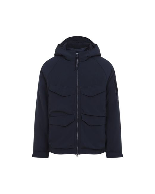 C P Company Blue Shell Padded Hooded Lens Jacket