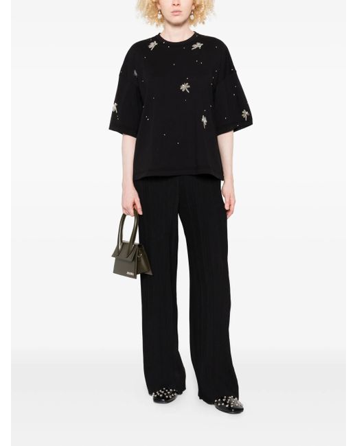 Forte Forte Black Poly Crepe Plisse' Regular Waist Pants