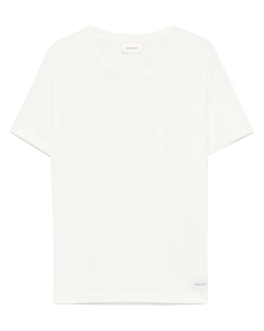 Saint Laurent White T-Shirt With Logo Patch