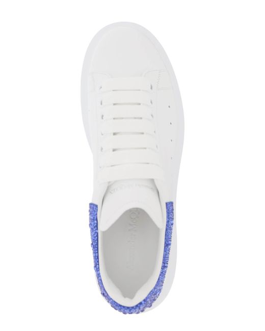 Sneakers Oversize Bianche e Blu Con Strass di Alexander McQueen in White