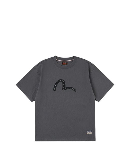 Evisu Gray Ht Seagull Printed Ss Tee W Metal Studs