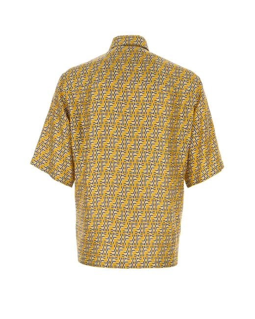 Fendi Yellow Ff Labyrinth Silk Shirt for men
