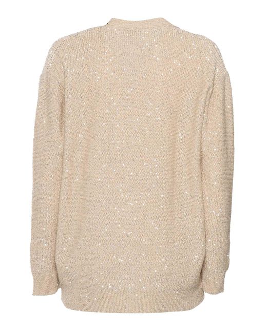 Fabiana Filippi Natural Sequin Cotton Ribbon V Neck Cardigan