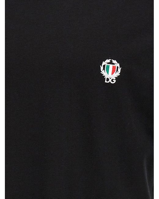 Dolce & Gabbana Black Logo Embroidered T Shirt