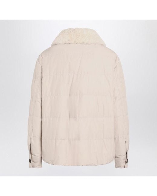 Brunello Cucinelli Natural Light Jacket With Fur Collar