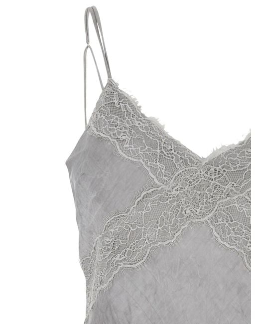 ANDAMANE White Rosetta Asymmetric Lace Slip Dress