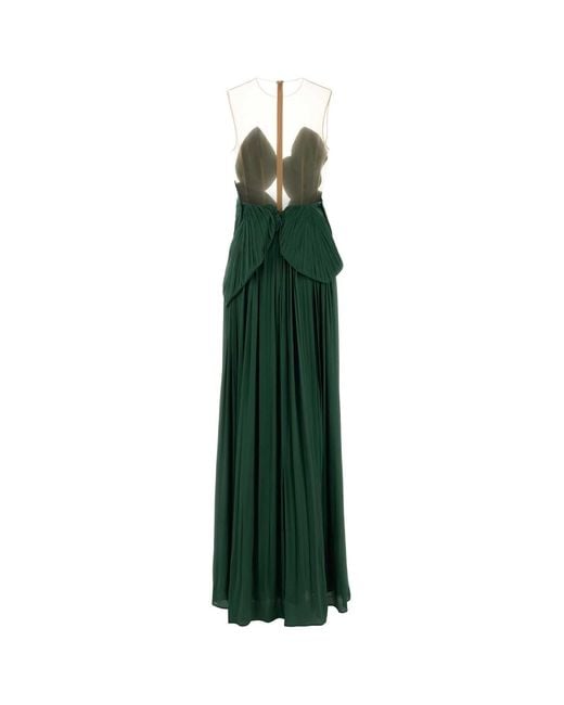Costarellos Dark Green Georgette Serenne Long Dress