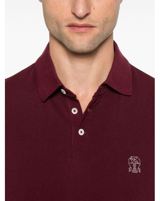 Polo En Coton À Logo Brodé Brunello Cucinelli pour homme en coloris Red