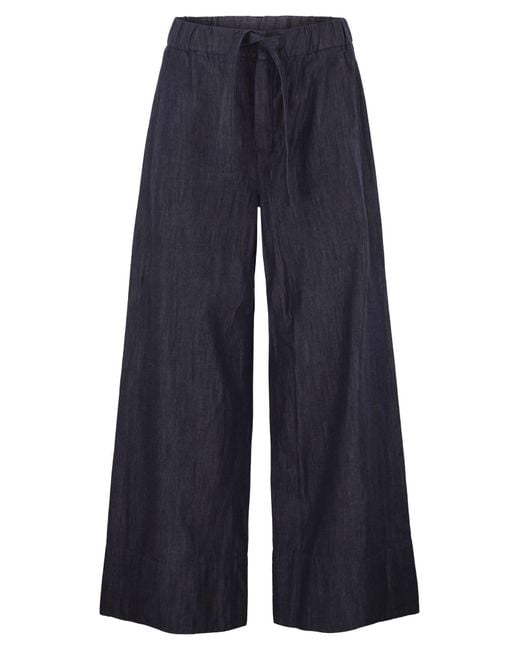 Max Mara Blue Stmjour Wide Leg Cotton Denim Trousers With Drawstring Waist