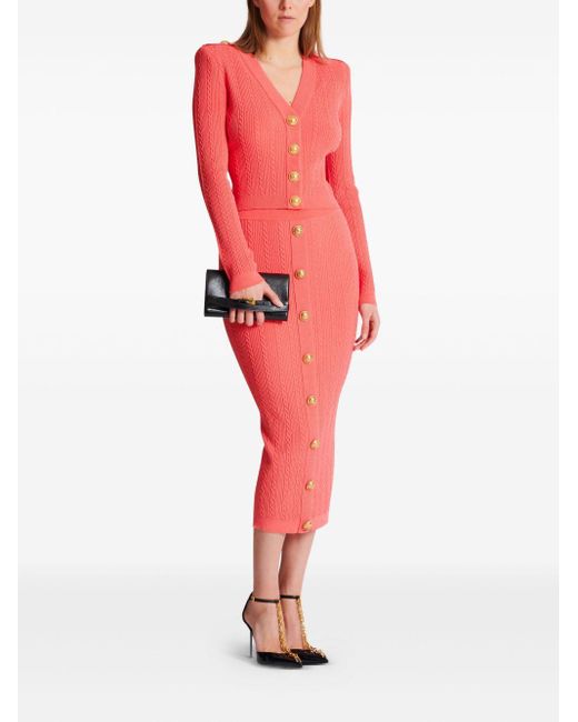 Balmain Red V Necked Cardigan