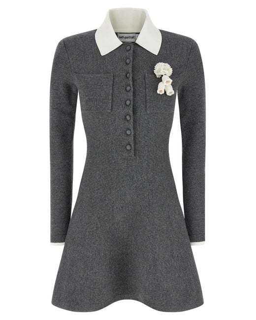 Self-Portrait Gray Mini Dress With Contrast Cuffs
