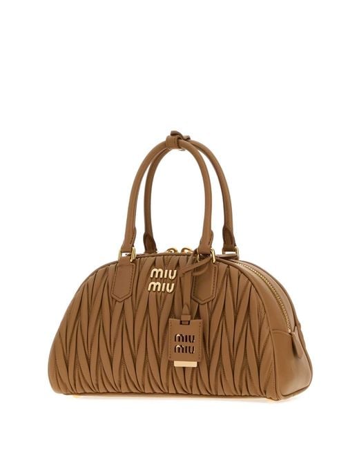 Miu Miu Brown Nappa Leather Arcadie Handbag