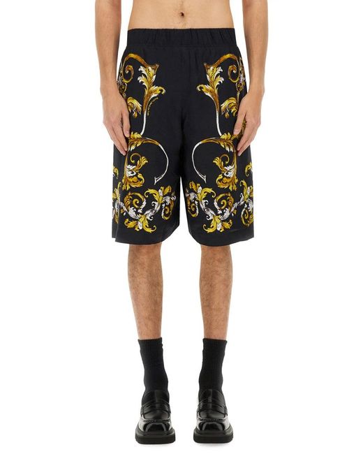 Versace Jeans Couture Black Shorts With Baroque Outline Print for men