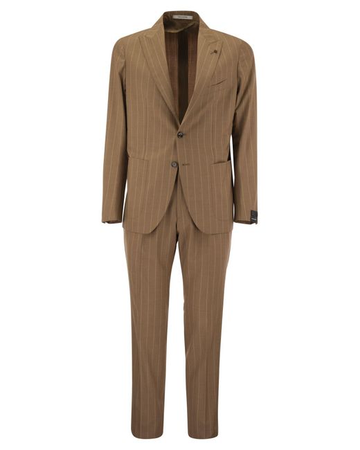 Tagliatore Pinstripe Suit In Wol En Zijde in het Natural voor heren