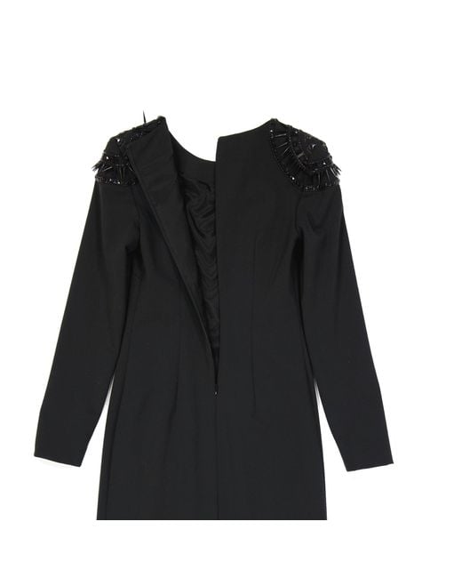 Alberta Ferretti Black Knee-Length Wool Blend Dress