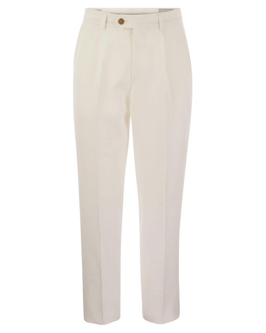 Brunello Cucinelli White Leisure Fit Linen Trousers With Darts