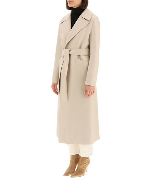 Harris Wharf London Natural Long Coat In Pressed Wool