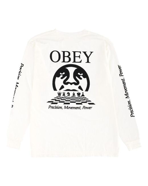 Obey White T-Shirt "Precision" A Manche Lunghe for men