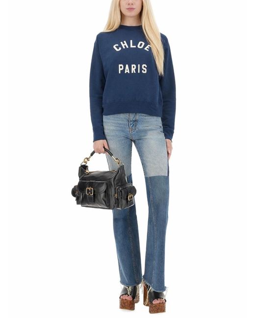 Chloé Blue Cotton Fleece Logo Pullover