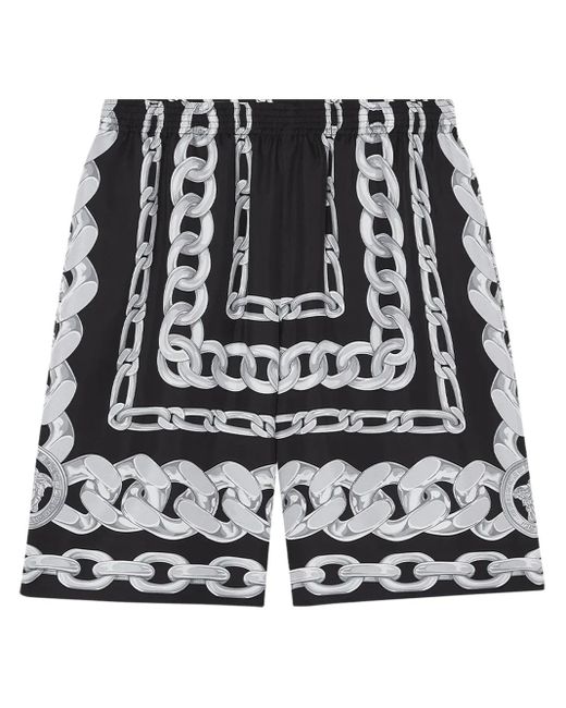 Versace Black Medusa Chains Silk Shorts