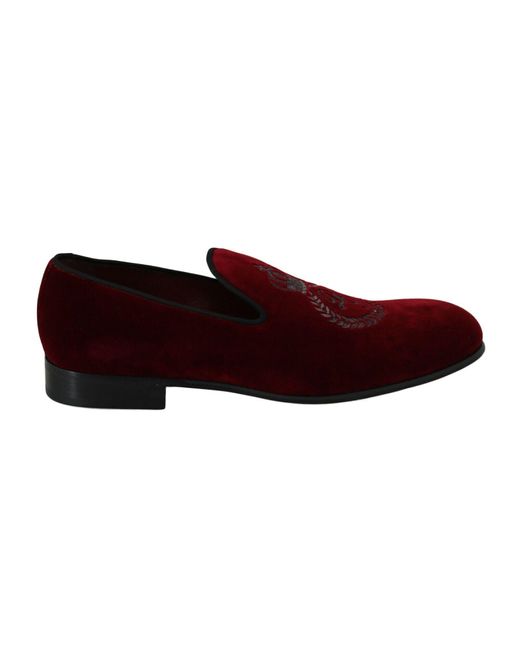 Dolce & Gabbana Red Velvet Crown bestickte Slipper Schuhe für Herren