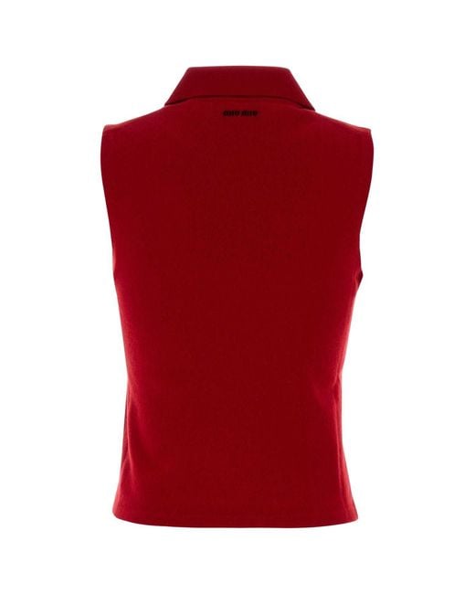 Miu Miu Red Shirt Collar T-Shirt