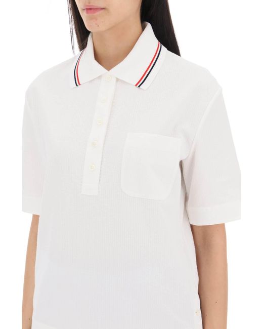 Thom Browne Seersucker Polo Shirt in het White