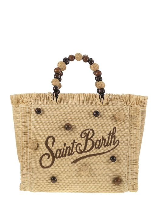 Mc2 Saint Barth Metallic Colette Straw Effect Bag With Wooden Beads And Embroidered Logo