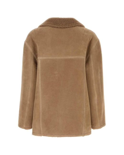 Fendi Brown Camel Shearling Double-Breasted Jacket for men
