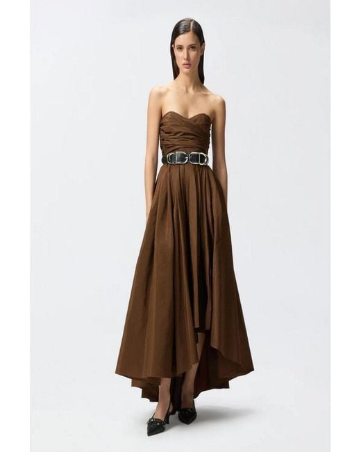 Pinko Brown Strapless High-Low Dress With Fitted Bodice