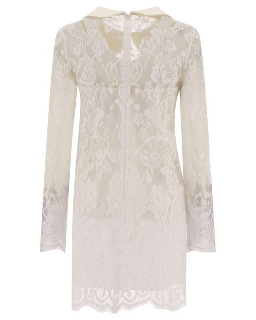 Dolce & Gabbana White Spitzenkleid mit Satinkragen